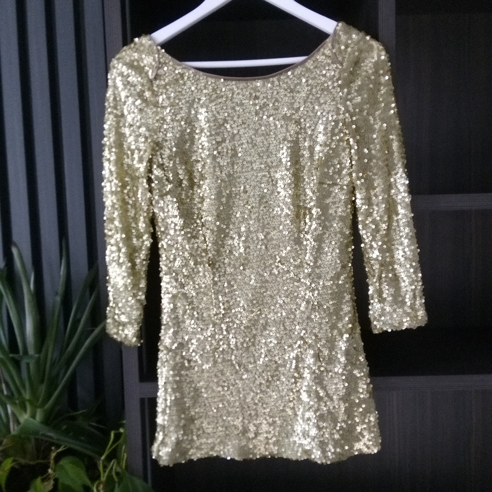 Marc New York Andrew Marc, Long Sleeve Golden Sequin Dress, Size 6 (Orig. $310)